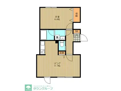 グリーンウッド(1LDK/3階)の間取り写真