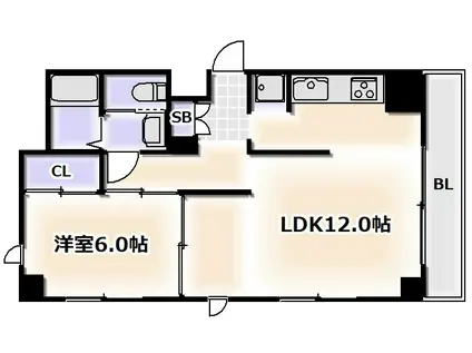 夕陽丘サンセット243(1LDK/7階)の間取り写真