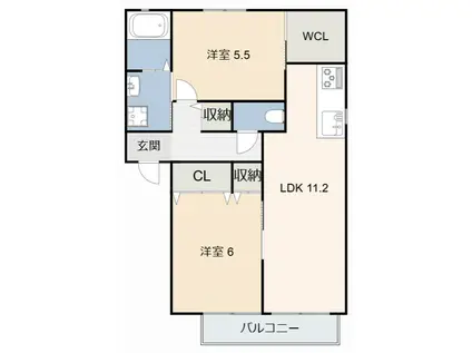 リヴァプールII(2LDK/2階)の間取り写真