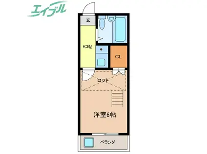四日市あすなろう鉄道 赤堀駅 徒歩8分 2階建 築37年(1K/1階)の間取り写真