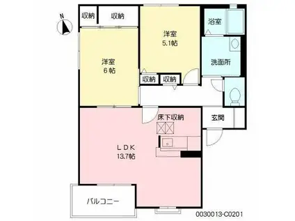 サンクチュアリー久留米Ⅲ(2LDK/2階)の間取り写真