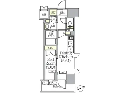 プライムガーデン銀座八丁堀(1DK/4階)の間取り写真