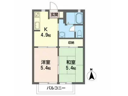 レジデンス岡ノ城(2K/2階)の間取り写真