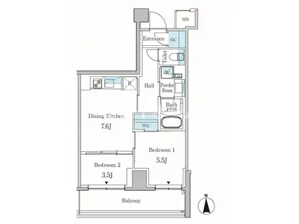 パークアクシス東蒲田(2DK/2階)の間取り写真