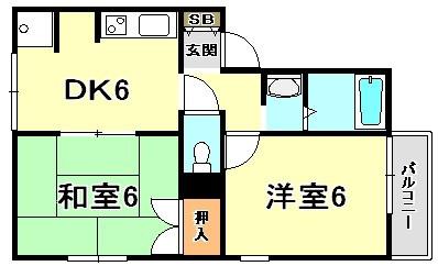 セジュール楠谷(2DK/1階)の間取り写真