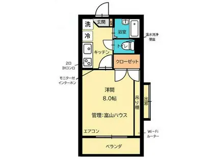 15TH富山ビル(1K/1階)の間取り写真