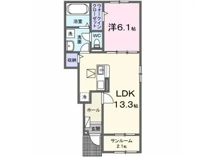 ポポラーレ(1LDK/1階)の間取り写真