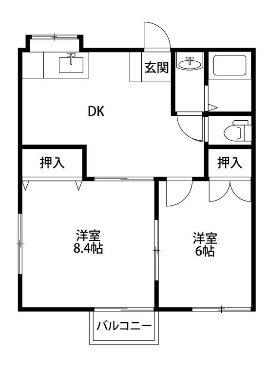 ブリリアントII(2DK/2階)の間取り写真