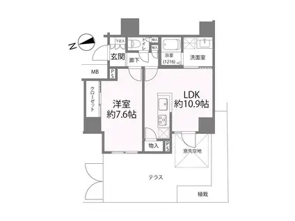 GENOVIA駒込駅GREEN VEIL(1LDK/1階)の間取り写真