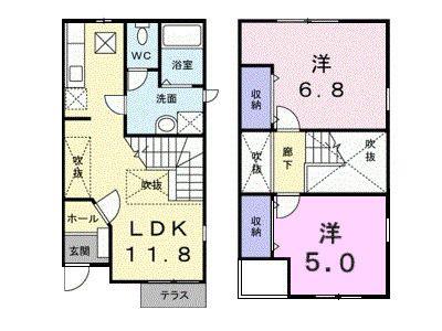 ル トワ ヴェールA(2LDK/1階)の間取り写真