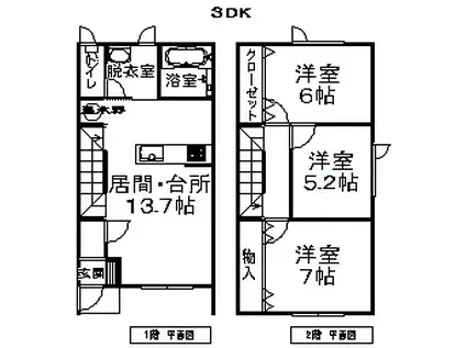 TOWN K&K M(3LDK/2階)の間取り写真