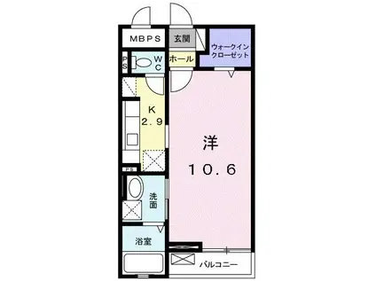 グランディ・フルール(1K/1階)の間取り写真