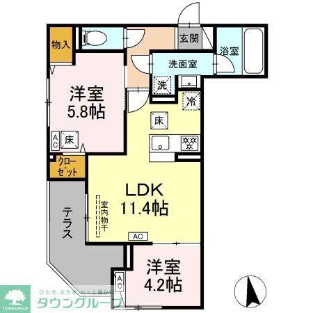 セレスティア谷中(2LDK/1階)の間取り写真