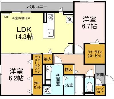 リヴェール広田(2LDK/3階)の間取り写真