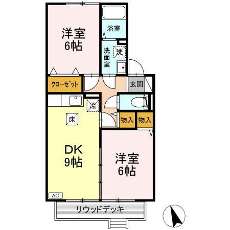 ピュアメゾン西大寺(2DK/1階)の間取り写真