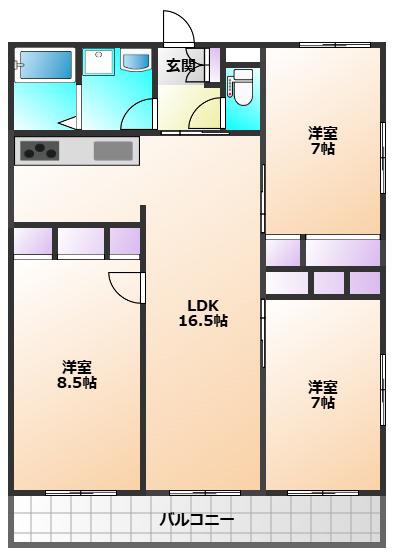 ヘリオス378小平栄町(3LDK/3階)の間取り写真