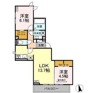 D-CHAMBRE元新町(2LDK/2階)の間取り写真