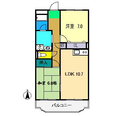 ハイツ鹿持(2LDK/2階)の間取り写真