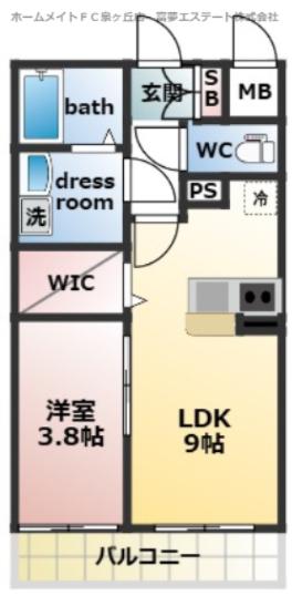 サザンクレスト高師浜(1LDK/3階)の間取り写真