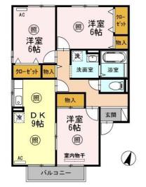 ベルドミ一ル A棟(3DK/1階)の間取り写真