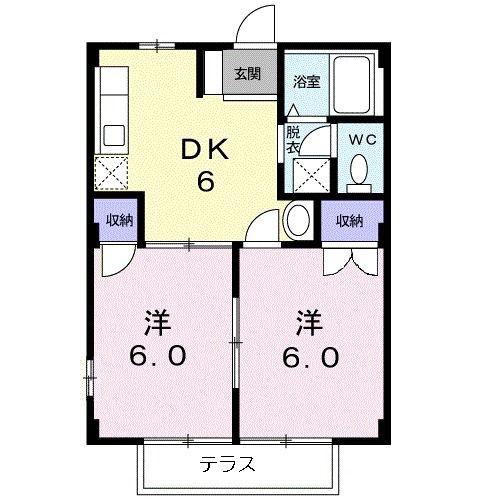 ドリーミー山中C(2DK/1階)の間取り写真