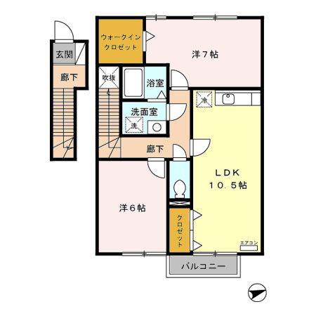 グランモアヤマト(2LDK/2階)の間取り写真
