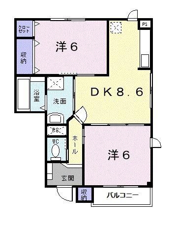ヒーローA(2DK/1階)の間取り写真