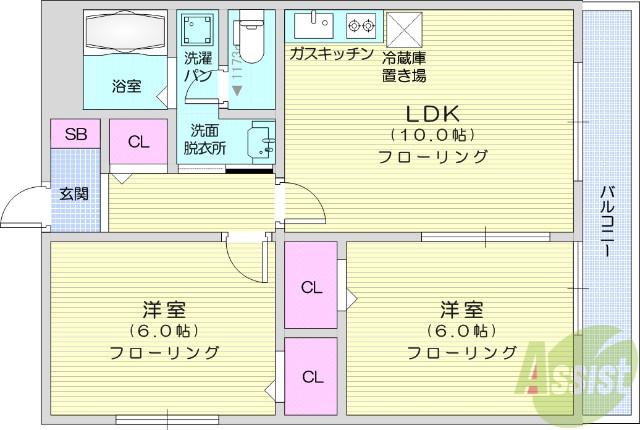カナディアンコート南吉成A(2LDK/3階)の間取り写真