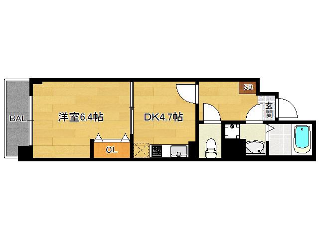 ウエストY KARASUMA (1DK/2階)の間取り写真