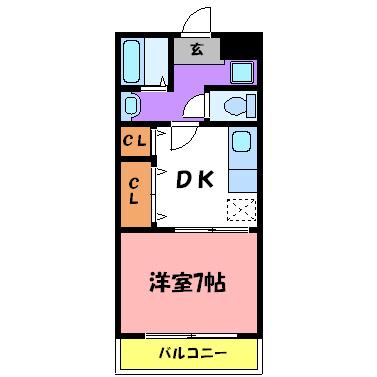 サンオーシャン(1DK/1階)の間取り写真
