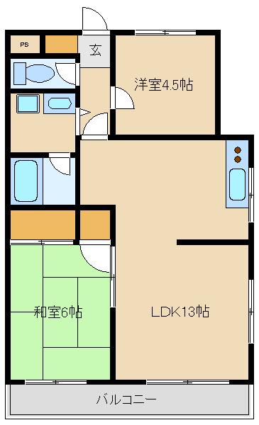 サンライズ鶴ヶ谷(2LDK/2階)の間取り写真