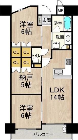フロンティアタワー日本橋(2SLDK/2階)の間取り写真