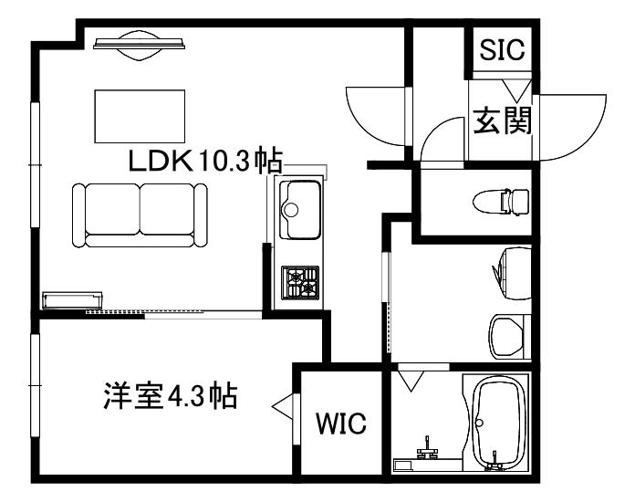 ブランシャールALAIN平岸(1LDK/4階)の間取り写真