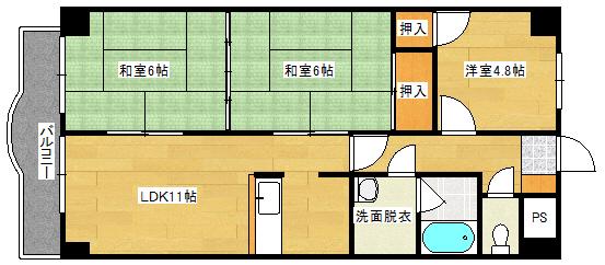 日宝ポニクレール府中(3LDK/4階)の間取り写真