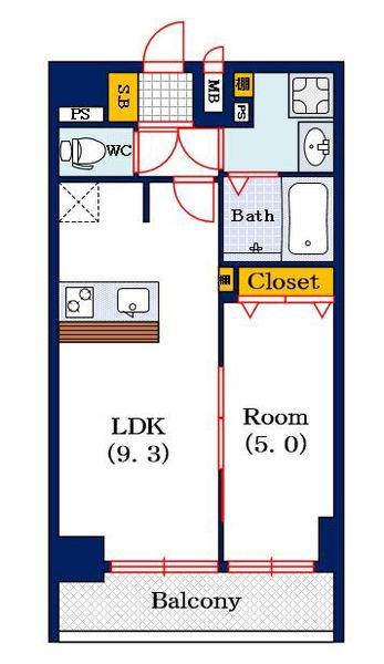 プレサンス難波ヴィータ(1LDK/14階)の間取り写真