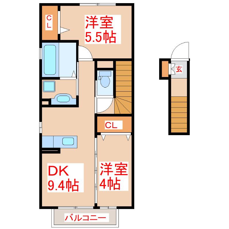 サニーハイツ(2DK/2階)の間取り写真