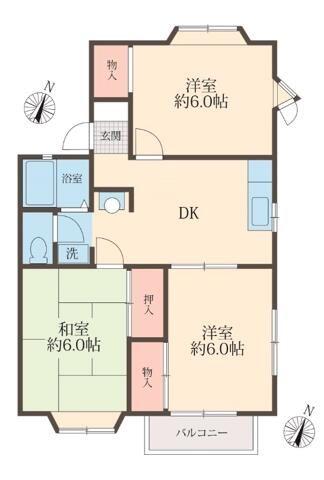 ルミエール二番館(3DK/2階)の間取り写真