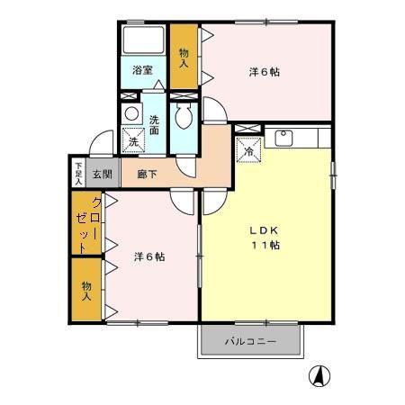 サニーヒル松ノ木E(2LDK/2階)の間取り写真