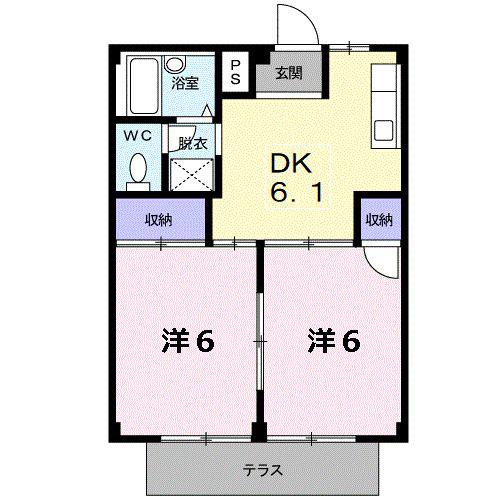 シティハイツ山の手A(2DK/1階)の間取り写真