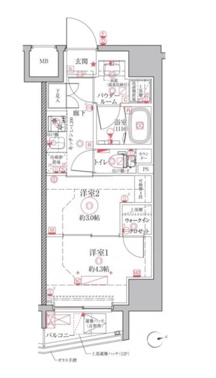 クレイシアアイズ上野(2K/4階)の間取り写真