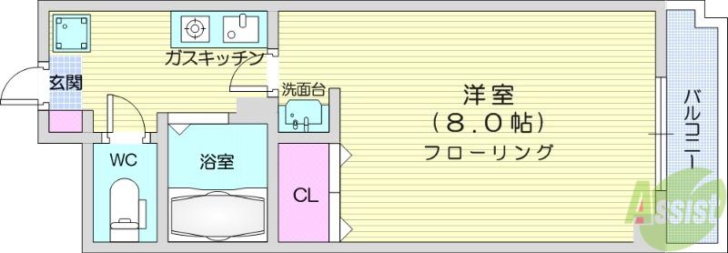グランソール東照宮(1K/1階)の間取り写真