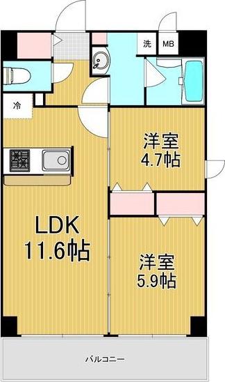 レジデンシア都島アイラ(2LDK/9階)の間取り写真
