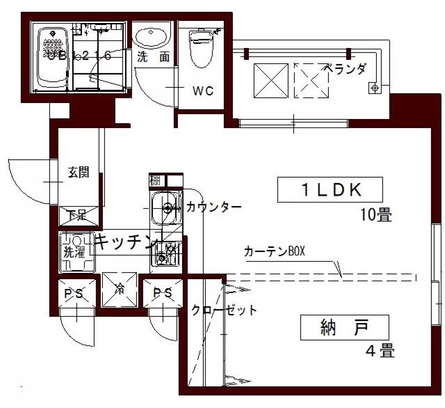 コリドール中央(1LDK/4階)の間取り写真
