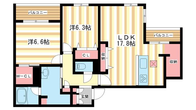 シャーメゾン オークルート奈良(2LDK/1階)の間取り写真