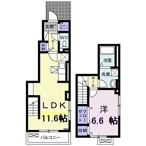 ラセットリア(1LDK/1階)の間取り写真