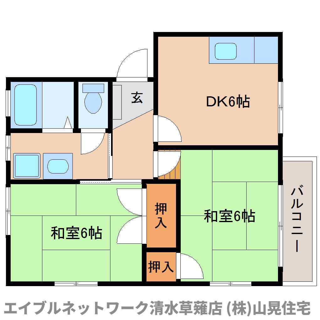 ヴィラ堀池A棟(2DK/2階)の間取り写真