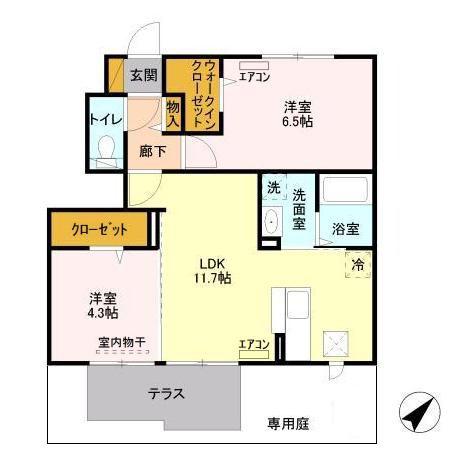 アシェルパークII(2LDK/1階)の間取り写真