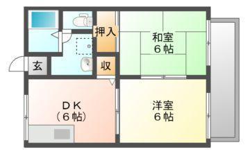 八幡第1コーポ(2DK/2階)の間取り写真
