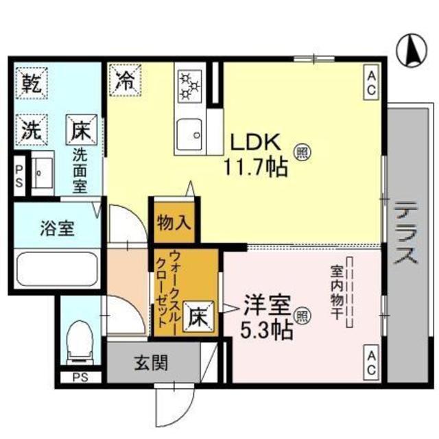 PASSARO GRANDE 墨江 ウエスト(1LDK/1階)の間取り写真