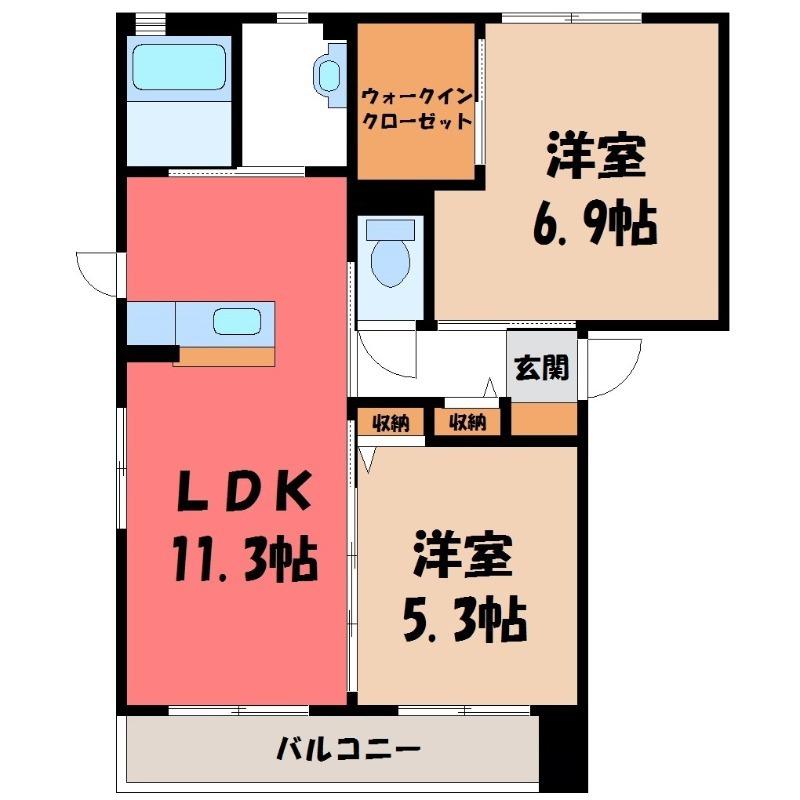 アムールA棟(2LDK/1階)の間取り写真